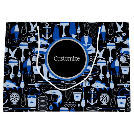 Aangepast grijs Gevist blauw patroon Groot Cadeauzakje (Voorkant)