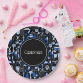 Aangepast grijs Gevist blauw patroon Papieren Bordje (Feest)