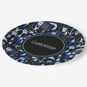 Aangepast grijs Gevist blauw patroon Papieren Bordje