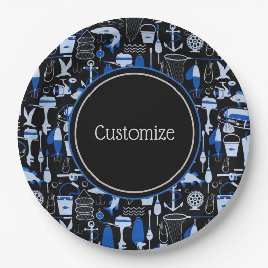 Aangepast grijs Gevist blauw patroon Papieren Bordje (Voorkant)