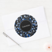 Aangepast grijs Gevist blauw patroon Ronde Sticker (Envelop)