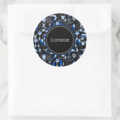 Aangepast grijs Gevist blauw patroon Ronde Sticker (Tas)