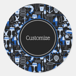 Aangepast grijs Gevist blauw patroon Ronde Sticker