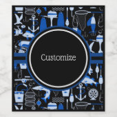 Aangepast grijs Gevist blauw patroon Wijn Etiket (Enkel label)