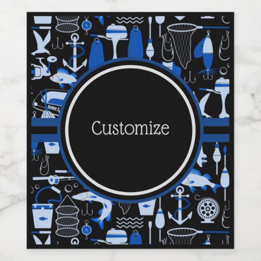 Aangepast grijs Gevist blauw patroon Wijn Etiket (Enkel label)