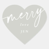 Aangepast grijs-groen+White 'Merry' kerst/feestdag Hart Sticker (Voorkant)