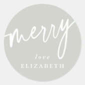 Aangepast grijs-groen+White 'Merry' kerst/feestdag Ronde Sticker (Voorkant)