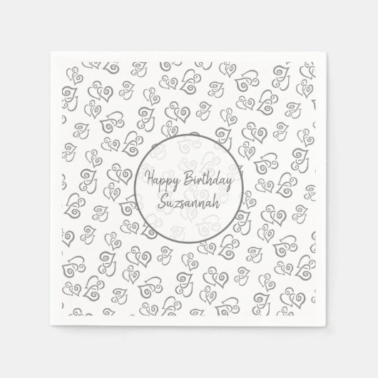 Aangepast grijs hartpatroon servet (Voorkant)