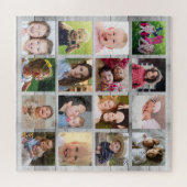 Aangepast grijs hout 16 Square Family Photo Collag Legpuzzel (Horizontaal)