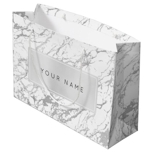 Aangepast grijs metallisch minimaal marmer grijze  groot cadeauzakje (Achterkant Gekanteld)