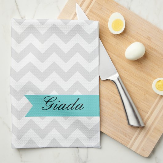 Aangepast grijs ZigZag Kitchen Towel Theedoek (Quarter Fold)