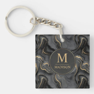Aangepast grijs zwart en goud glinsterend marmeren sleutelhanger