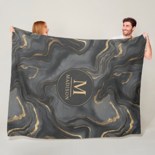 Aangepast grijs zwart en goud glitters marmerpatro fleece deken
