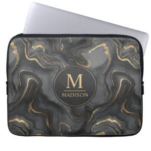 Aangepast grijs zwart en goud glitters marmerpatro laptop sleeve