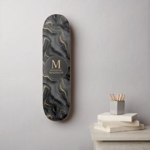 Aangepast grijs zwart en goud glitters marmerpatro persoonlijk skateboard