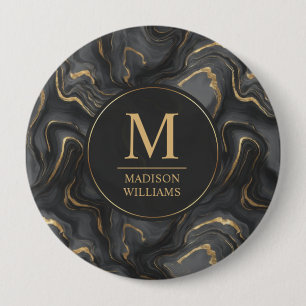 Aangepast grijs zwart en goud glitters marmerpatro ronde button 4,0 cm
