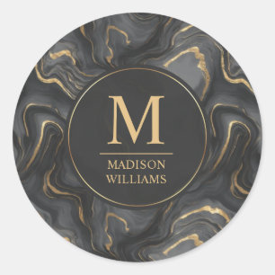 Aangepast grijs zwart en goud glitters marmerpatro ronde sticker