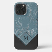 Aangepast grijs zwart marmer op afbeelding Blauwgr iPhone Hoesje (Achterkant)