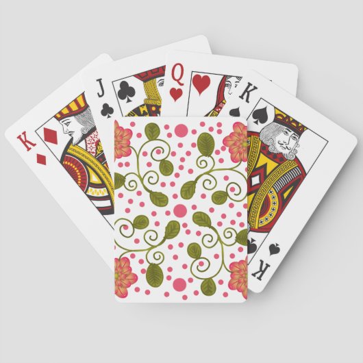 Aangepast grillig roze bloemmotief met polka stipp pokerkaarten (Achterkant)