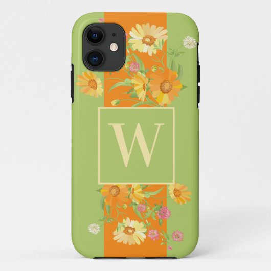 Aangepast groen bloemenmonogram Case-Mate iPhone case (Achterkant)