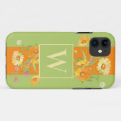 Aangepast groen bloemenmonogram Case-Mate iPhone case (Achterkant (horizontaal))