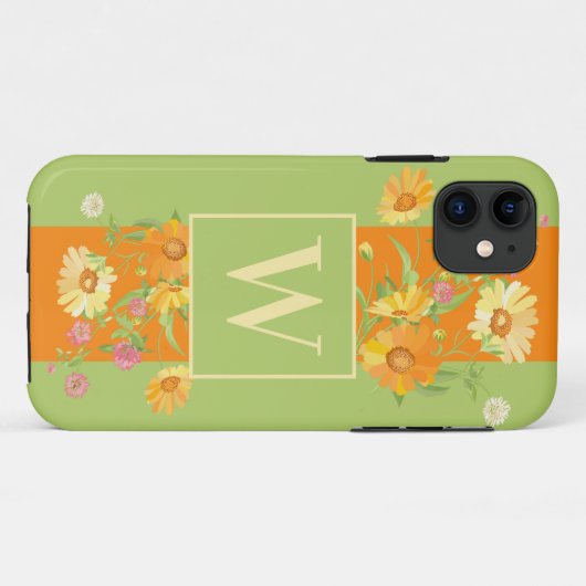 Aangepast groen bloemenmonogram Case-Mate iPhone case (Achterkant (horizontaal))