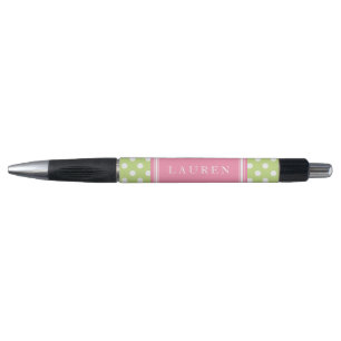 Aangepast groen en roze polka stippen patroon pen