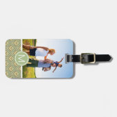 Aangepast groen foto- en monogram-patroon bagagelabel (Voorkant horizontaal)