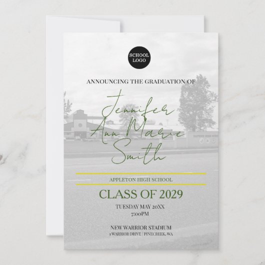 Aangepast groen geel Afstuderen met achtergrondfot Kaart (Voorkant)