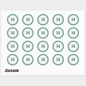 Aangepast groen geschulpte monogram ronde sticker (Vel)
