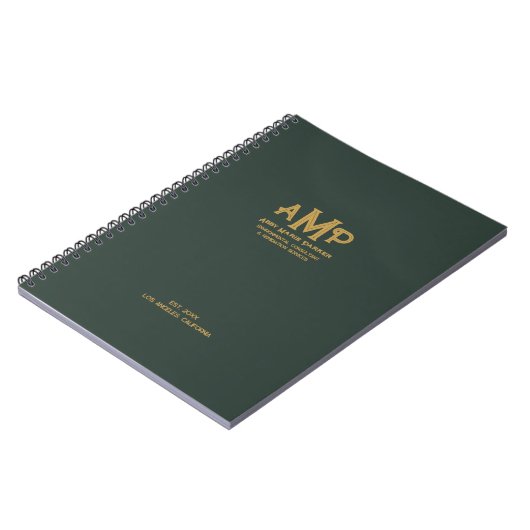 Aangepast groen goud 3-letter monogram zakelijk lo notitieboek (Linkerzijde)