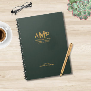 Aangepast groen goud 3-letter monogram zakelijk lo notitieboek