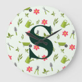 Aangepast groen monogram tuinieren grote klok (Voorkant)