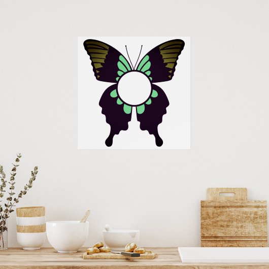 Aangepast groen rondmonogram voor Butterfly Poster (Keuken)