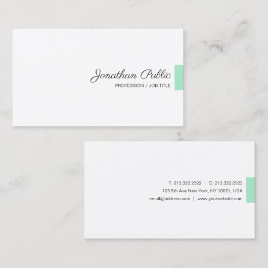 Aangepast, groen wit, modern handgeschreven script visitekaartje (Voorkant / Achterkant)