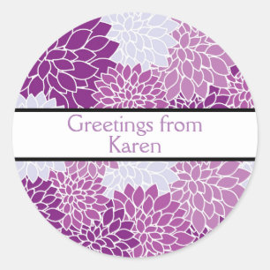 Aangepast "Groeten van"   Shades van Paarse Floral Ronde Sticker