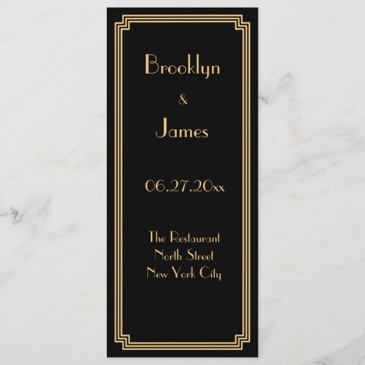 Aangepast Groot Gatsby Art Deco Zwart Bruiloftsmen Menu (Achterkant)