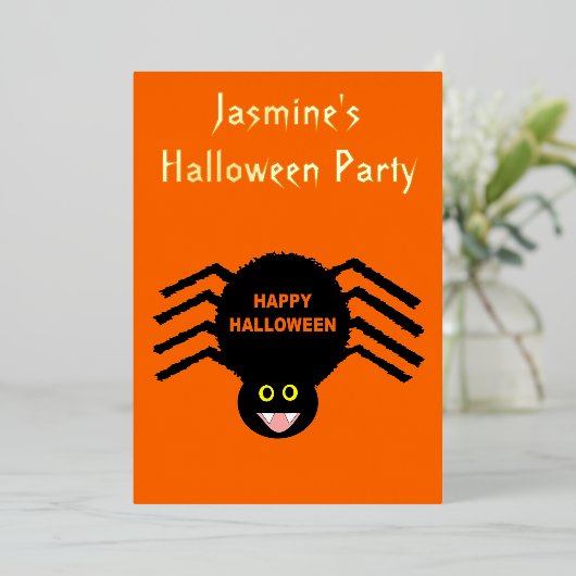 Aangepast Halloween Black Spider Folie Uitnodiging (Staand Voorkant)