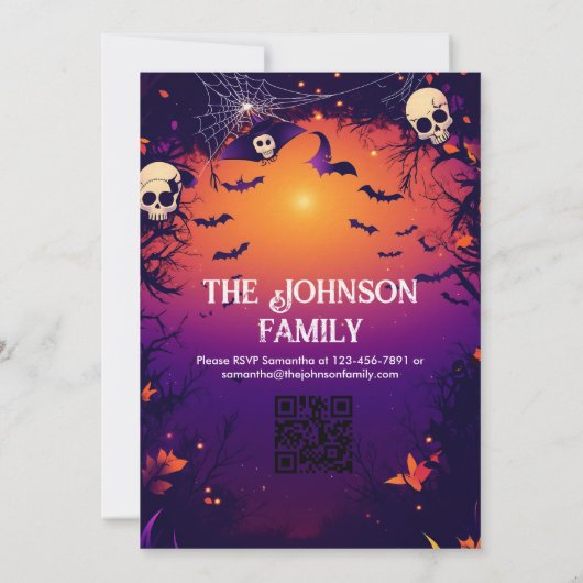 Aangepast Halloween-feest met schedels en paarse m Kaart (Achterkant)