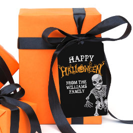 Aangepast halloween-skelet voor jaarlijkse feestda cadeaulabel