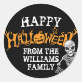 Aangepast halloween-skelet voor jaarlijkse feestda ronde sticker (Voorkant)