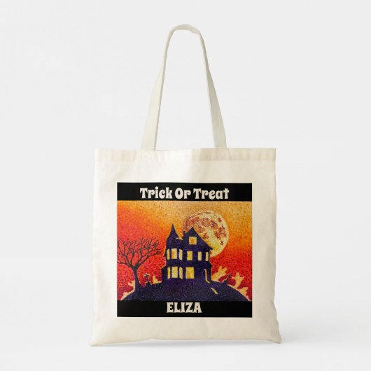 Aangepast halloween Trick or treat Haunted House Tote Bag (Achterkant)