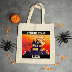 Aangepast halloween Trick or treat Haunted House Tote Bag
