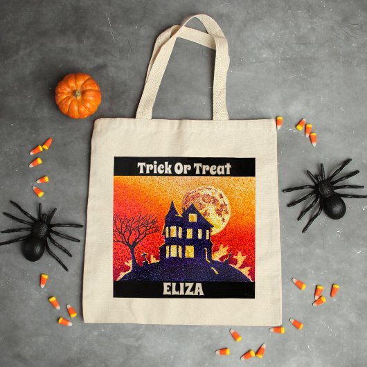 Aangepast halloween Trick or treat Haunted House Tote Bag