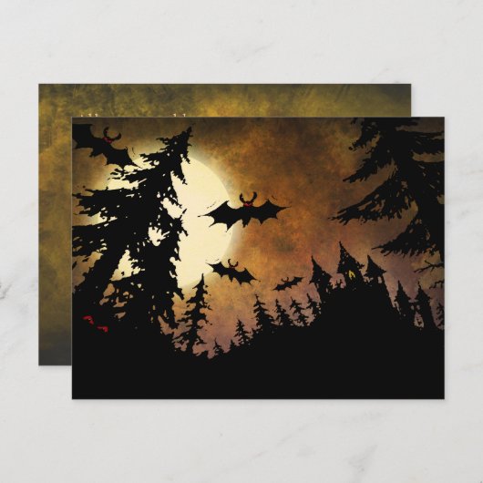 Aangepast halloween vleermuizen, Castle en Moon Briefkaart (Voorkant / Achterkant)