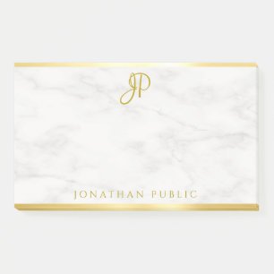 Aangepast handgeschreven Monogram wit marmer Gold Post-it® Notes