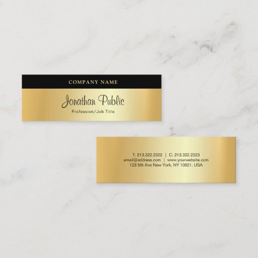 Aangepast handgeschreven script modern legant Gold Mini Visitekaartje (Voorkant / Achterkant)