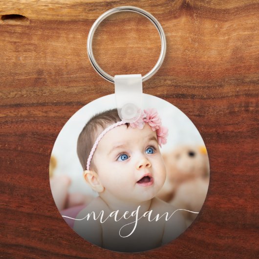 Aangepast handschrift voor de naam van Baby Foto Sleutelhanger (Voorkant)