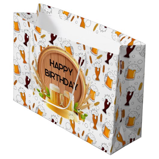 Aangepast Happy Birthday Beer Groot Cadeauzakje (Voorkant Gekanteld)