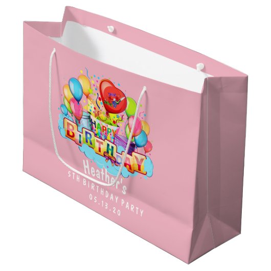Aangepast Happy Birthday - persoonlijk roze Groot Cadeauzakje (Voorkant Gekanteld)